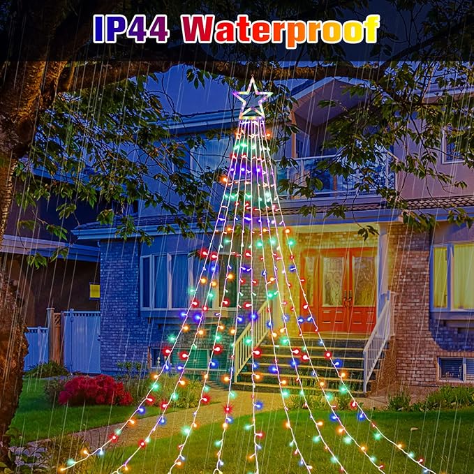 Outdoor Christmas Star String Lights, 320 LED 11.5 ft Waterfall Tree Lights with 8 Lighting Modes for Indoor/Outdoor Yard, Home, Festival, Party, Xmas, New Year Decor