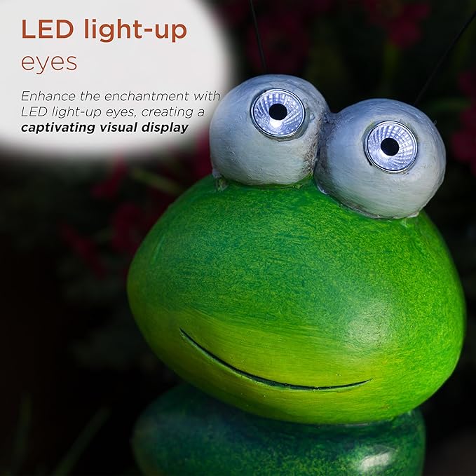 Alpine Corporation YEN608SLR Caterpillar Statue with Light Up Eyes, Solar Powered LED Caterpillar Garden Statue, 16" H, Green