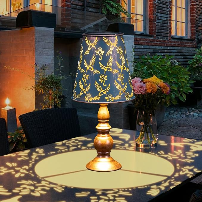 pearlstar Solar Table Lamps Bedside Lamps - Hummingbird Garden Waterproof Cordless Solar Table Lamps for Patio Garden Pathway Yard