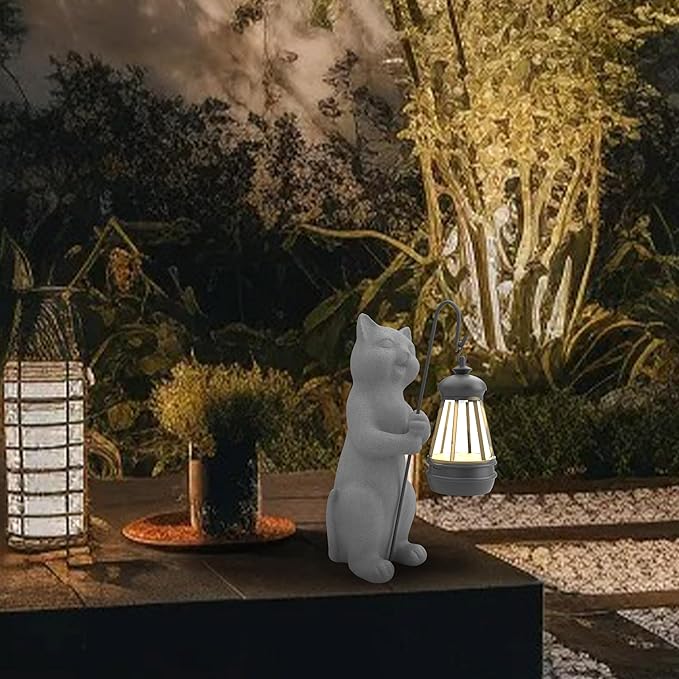Solar Cat Garden Statue 10 Inch Porch Patio Decor for Outside Yard Decoration Outdoor Unique Housewarming Gardening Birthday Gifts for Cat Lovers Women Grandma