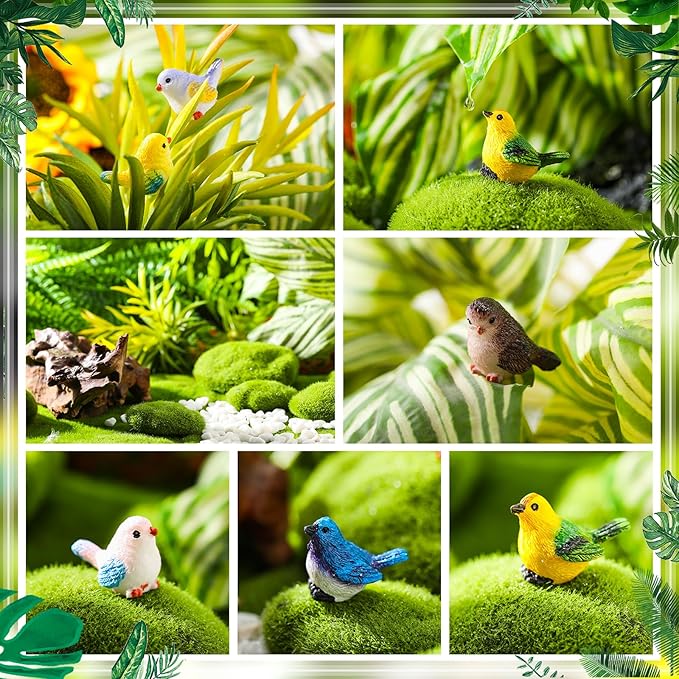 Wenqik 100 Pcs Mini Resin Bird Figurines Miniature Small Birds Figurines Realistic Animal for Fairy Terrarium Craft Garden Accessories Home Ornament Micro Landscape Birthday Cake Toppers Decor