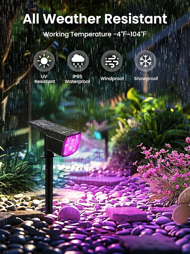 Solar Spot Lights Outdoor, 9 Lighting Modes RGB, Solar Lights Outdoor Waterproof IP65, 63 LED Landscape Spotlights for Halloween Christmas Decorations-1 Pack