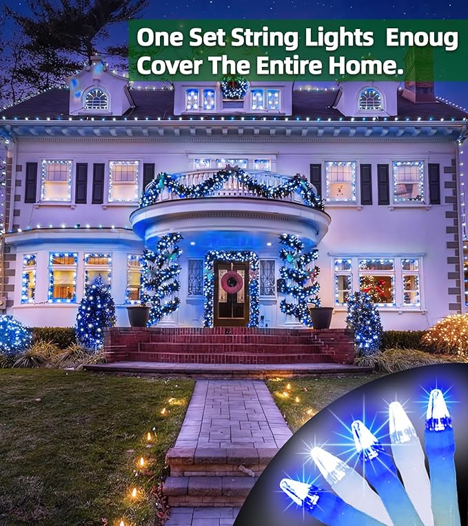 750 LED 246FT Christmas Lights Outdoor, Super Long Waterproof Christmas String Lights with 8 Modes, Christmas Tree Lights with Timer Memory for Fence Garden Xmas Wedding Party Decor Blue & Cool White
