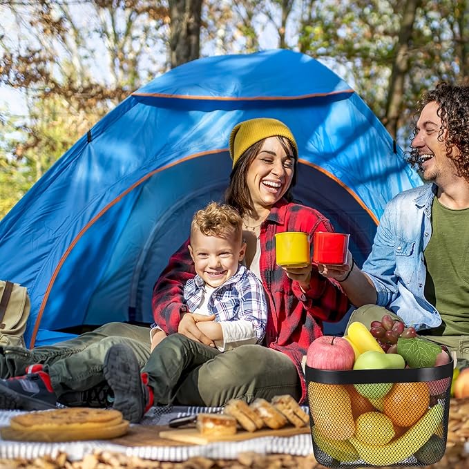 2 Pack Garden Harvest Baskets, Picnic Baskets with Durable Metal Mesh and Bamboo Handle, Perfect for Shopping, Gardening, Picnics, and Organizing