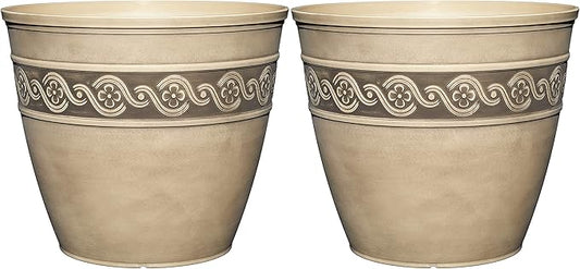 Classic Home and Garden Indoor/Outdoor Round Corinthian Resin Flower Pot Planter, Concrete Grey, 10" (Pack of 2)