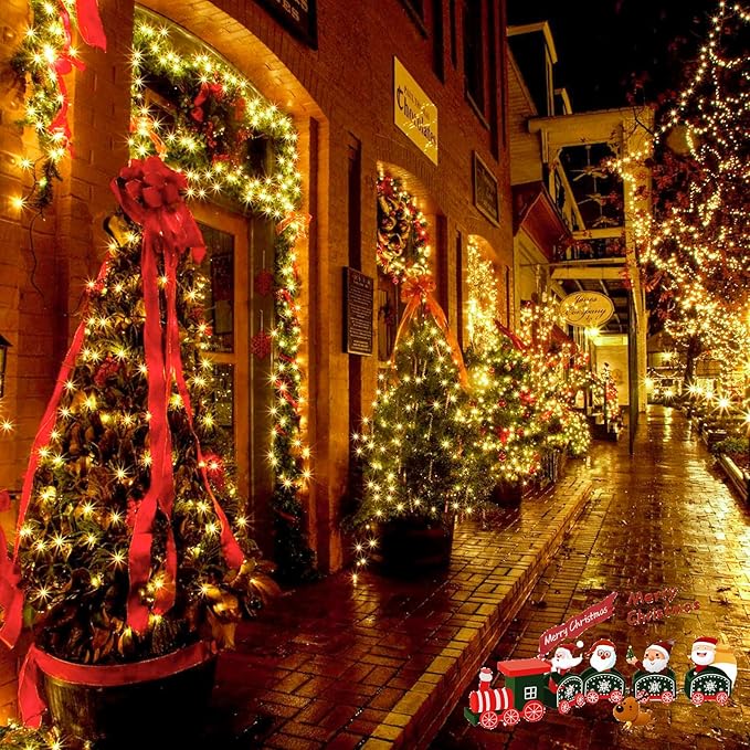 SANJICHA 2-Pack 66FT 200 LED Christmas Lights, Extendable Christmas Tree Light with Timer & Memory Function, Waterproof Green Wire Outdoor String Lights Indoor with 8 Lighting Modes (Warm White)