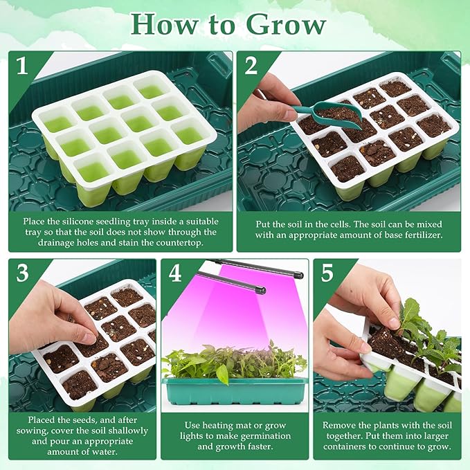 Seed Starter Tray, Reusable Seed Starter Kit, Silicone Seedling Starter Trays for Starting Plant Seeds, Seed Starting Trays with Flexible pop-Out Cells, Indoor Plant Germination Trays (2pcs)