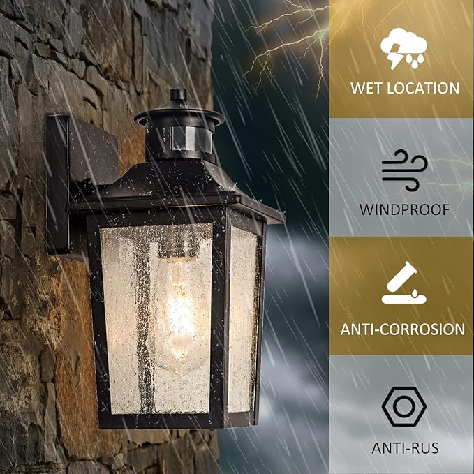 2 Packs Motion Sensor Outdoor Wall Lights - Black Dusk to Dawn Outdoor Lighting, LED Waterproof Exterior Garage Light Fixture, Modern Porch Light Outside Wall Mount for Front Door, House, Anti-Rust