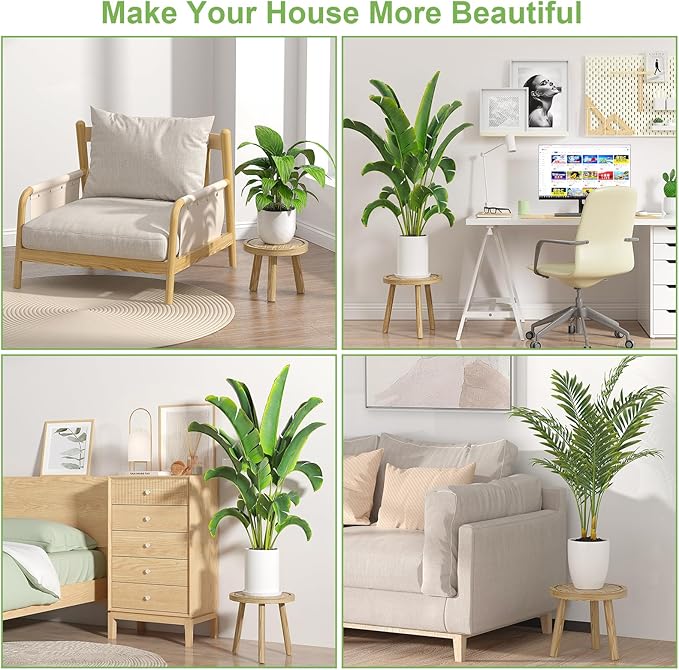 3-Pack Wood Plant Stands Indoor, Single Plant Stand for 6-12 Inch Pots, Mid-Century Modern Plant Stool, Tall Plant Stand for Large Plants for Living Room, Balcony, Office (Light Brown