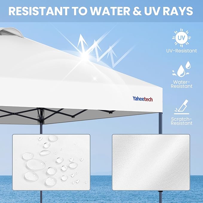 Yaheetech 10x10 Pop-up Canopy Tent w/ 2 Integrated Wheels for Mobility, Waterpoof & Heavy Duty, Instant Sun Shelter with Carry Bag, Weight Bags for Outdoor Camping Beach Patio Parties, White