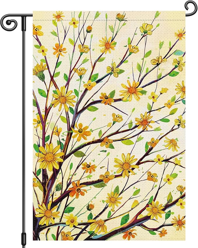 Louise Maelys Summer Tree Garden Flag Spring Floral Welcome 12x18 Inch Double Sided Small Burlap Seasonal Holiday Yard Outdoor Sign Outside Home House Decoration