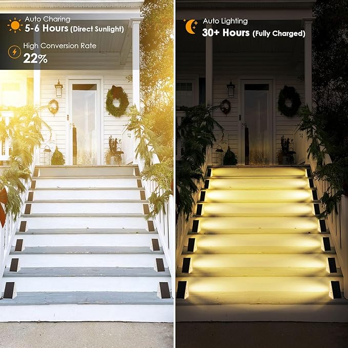 Solar Step Lights Outdoor Waterproof IP67, 12 Pack Solar Powered Stair Light with 3 LEDs, Triangle Solar Deck Light for Outside Garden Patio Yard Porch Front Door, Warm White