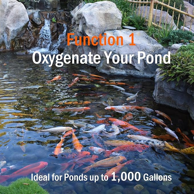 Pond Air Pump Pond Aerators for Outdoor Ponds up to 2000 Gallons, Flow Adjustable Pond Aerator Pump All-in-One Pond Aeration Kit with Airline Tubing Air Stones Check Valves