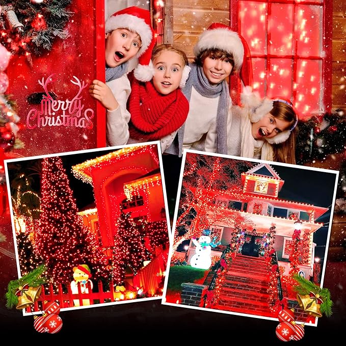 JMEXSUSS 500 LED Red Christmas Lights Outdoor, 173ft 8 Modes Christmas String Lights Plug in, Waterproof Red LED Lights for Indoor Tree Party Bedroom Xmas Halloween Decor