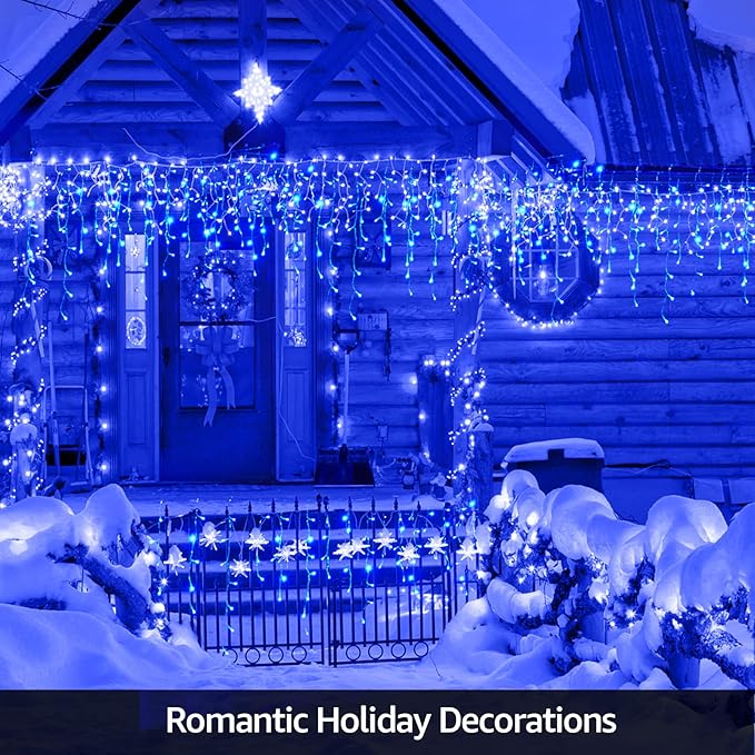 Led Christmas Lights Outdoor Christmas Decorations Hanging Lights 400LED 8 Modes 75 Drops, Waterproof Outdoor Indoor Fairy Christmas Lights for Party, Holiday, Wedding Decorations (Blue)
