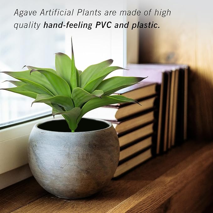 Fake Plants Artificial Agave Plants,Large UV Resistant Fake Agave Planters for Indoor and Outdoor Decorating Tropical Plant Succulents Greenery Indoor Decor13.8 (2Pack, Dark Green)