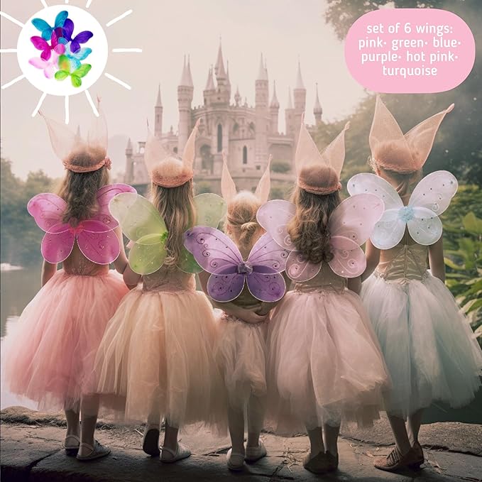 LOLASATURDAYS- Fairy Wings, Butterfly Wings, Fairy Wings Kids, Fairy Costume, Alas, Wings Costume, Tinkerbell Wings, Fairy Wings for Girls, Set of 6 (22" x 15")