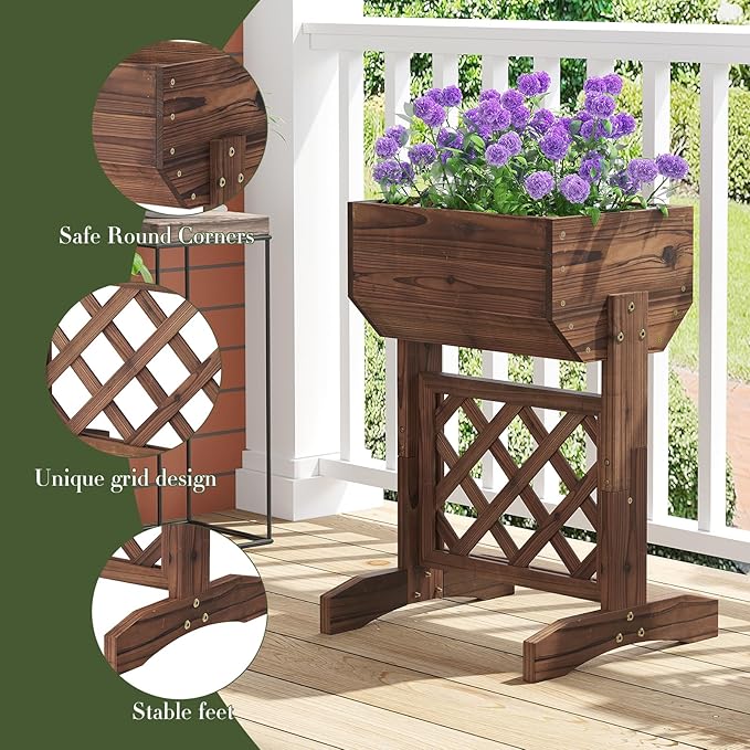 Raised Garden Bed, Standing Vertical Horticulture Planter Box for Backyard, Patio, Balcony, Planter for Flowers Herbs Vegetables for Indoor & Outdoo Decor with Trellis (Carbonized)