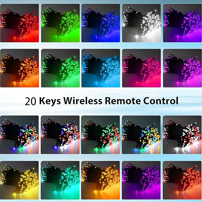 SANJICHA Smart Color Changing Christmas Lights, 66ft 200 LED String Lights Plug in with Remote and Timer, Dimmable RGB Twinkle Tree Lights Indoor Outdoor for Party Garden Christmas Decorations