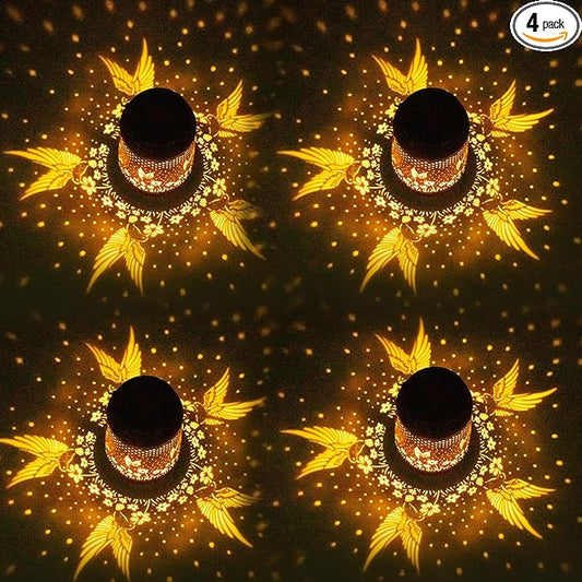 Mothers Day Gifts, 4 Packs Solar Lanterns Outdoor Hanging Lantern Lights, 4 Hummingbirds Hollowed-Out Metal Decor Lantern, Waterproof LED Decorative Garden Light Gifts