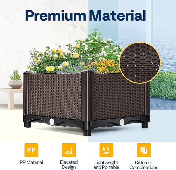VIVOHOME 2 Packs Elevated Plastic Raised Garden Bed Planter Kit, Outdoor Planters Above Ground Flower Vegetable Standing Planter Box for Patio Deck Porch W/Drainage Holes