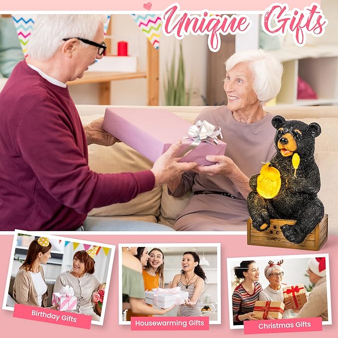 GIGALUMI Solar Garden Statues Outdoor Gifts for Women, Mom, Grandma, Cute Bear Figurine Christmas Housewarming Birthday Gifts, Garden Statues Decoration for Outside Yard, Patio, Balcony, Lawn, Pond