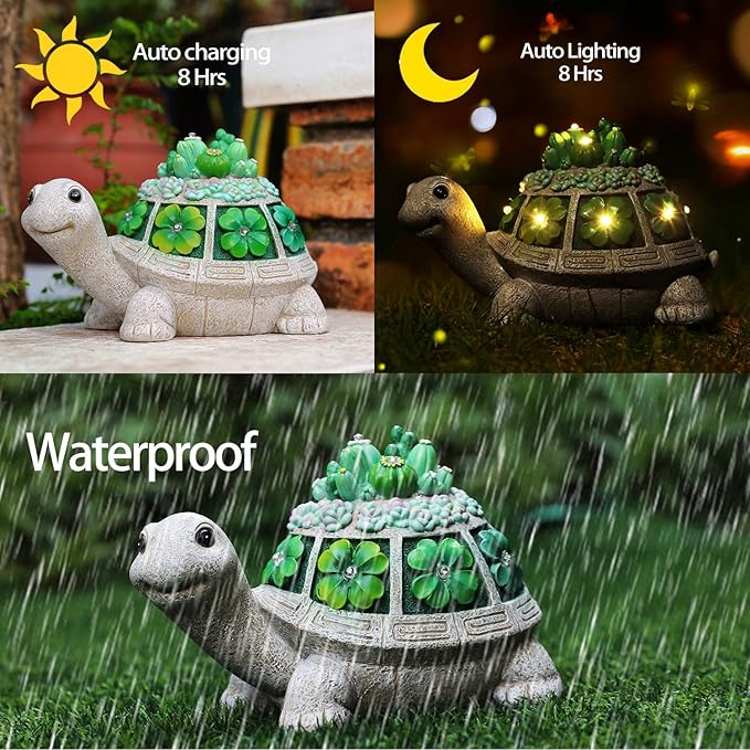 Turtle Solar Outdoor Light Garden Statue with Clover,Decoration for Patio,Yard,Lawn,Gifts for Women Mom Grandma