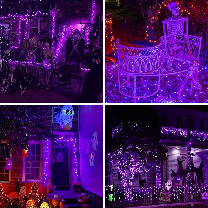 Purple Halloween Solar String Lights Outdoor, 2-Pack 80FT 200LED Solar Twinkle Light Waterproof, Copper Wire 8 Modes Purple Fairy Lights for Garden, Fence, Tree Decor, Halloween Decoration Outdoor