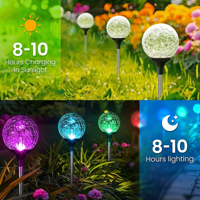 Gigalumi Solar Garden Lights Decorations 6 Pack, Outdoor Solar Lights for Yard Decorative, Multi-Colored Changing Garden Globes Waterproof Cracked Glass Ball with LED Lights Decor for Patio Landscape