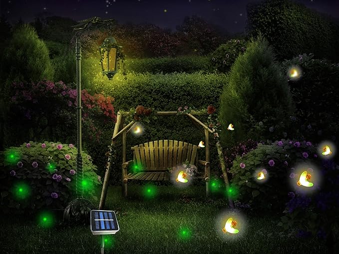 Outdoor Solar Powered Firefly Lights Bugs with 9 Bee, Flickering Fireflies String Lights with 9 Amusing Fireflies Bulbs for Garden Patio Lawn, Brings Back Memories of Your Childhood