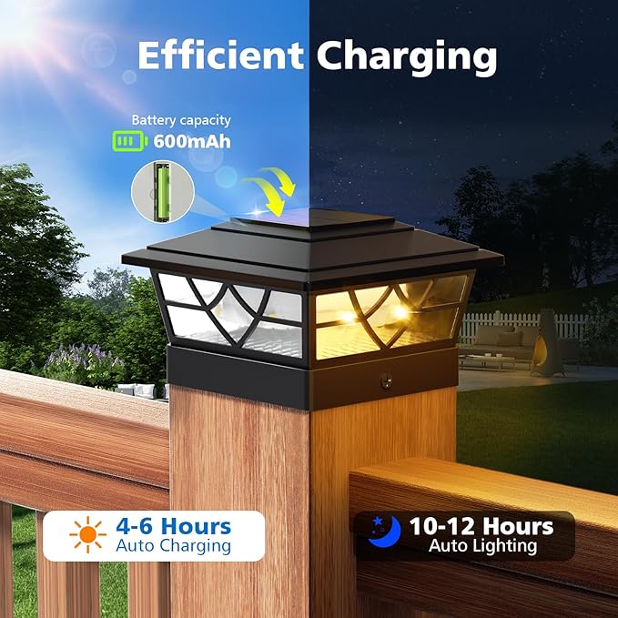 NIORSUN Solar Post Lights Outdoor 12 Pack, 2 Modes LED, Deck Fence Post Solar Lights for 3.5x3.5 4x4 5x5 5.5x5.5 Caps Patio Garden Decoration, Black