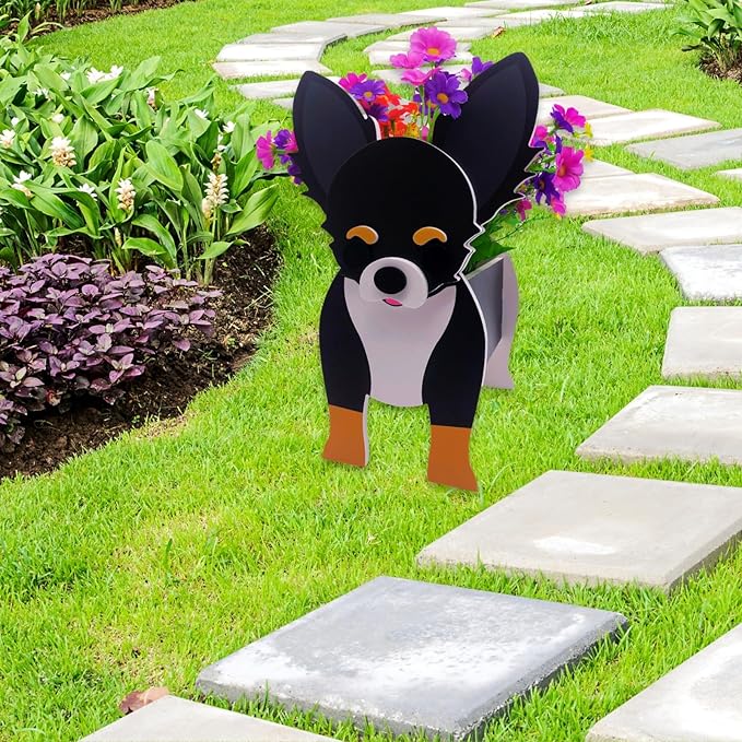 Black and White Chihuahua Planter Plant Pots,Cute Garden Dog Flower Planter,Dog Planters Birthday Gifts for Women,Office,Indoor/Outdoor Decor(9.45 * 5.91 * 13.46in)
