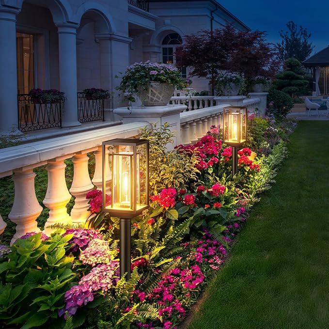 8 Pack Solar Pathway Lights Outdoor, 2X Bigger & Brighter Solar Lights Waterproof, Over 12 Hours Double-Layer Garden Light, Auto On/Off Outside Lightning for Walkway Yard Path