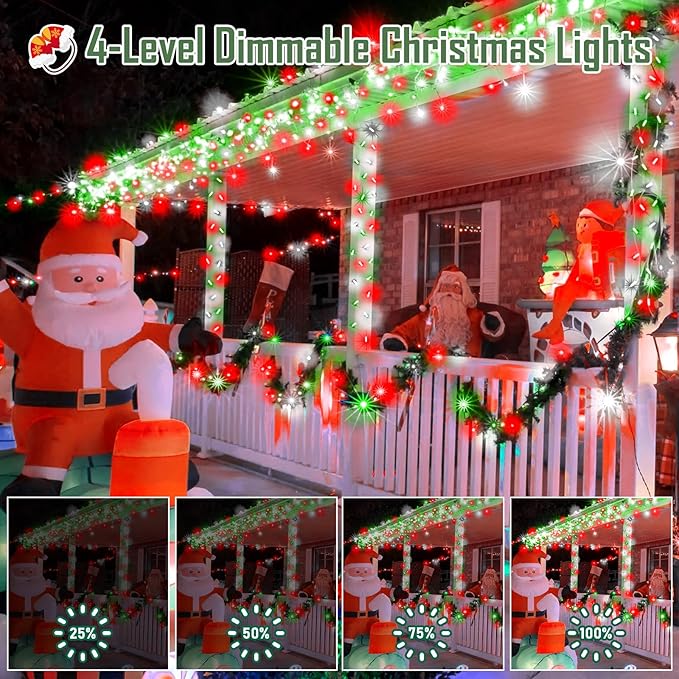 Heceltt 360 LED 118 FT Christmas Lights Outdoor, 8 Modes Christmas Lights Plug in, IP44 Waterproof Led Christmas Lights with Timer and Memory for Xmas Yard Garden Decorations (Red Green and White)