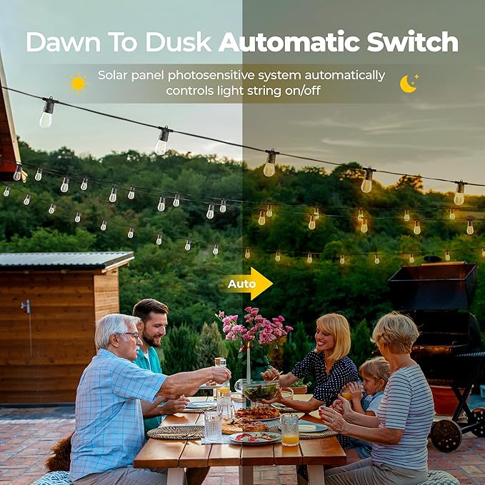 Solar String Lights Outdoor: 29FT 10*S14 Solar Powered Qutside IP65 Waterproof Hanging Warm White Led Edison Bulbs for Patio Garden Yard Porch Gazebo Decorations
