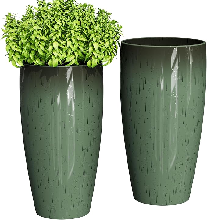 QCQHDU 24 inch Tall Planter for Indoor & Outdoor Plants, 2 Pack Sturdy Plant Flower Pots Modern Decor for Front Porch Patio Deck Living Room