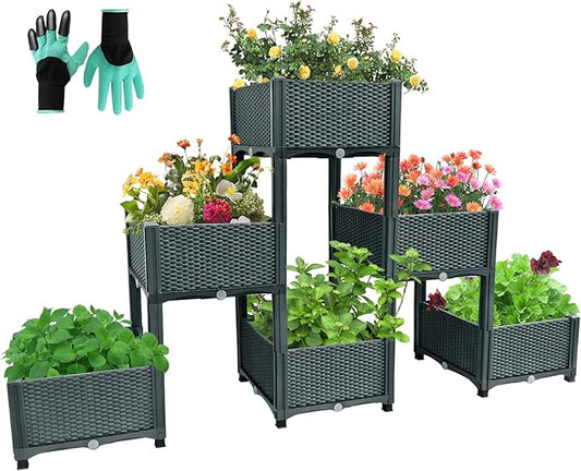 Emalie Raised Garden Beds Elevated Plastic Planter Box with Drainage Plugs Perfect for Vegetables Flowers Herbs Growing Outdoor, 73.0" Lx15.7 Wx40.9 H Grey
