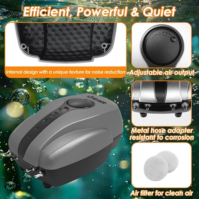 Pond Aerator Pump Pond Aeration Kit with Check Valves Air Stones Airline Tubing, All-in-1 Pond Deicer Pond Air Pumps for Outdoor Ponds up to 2000 Gallon