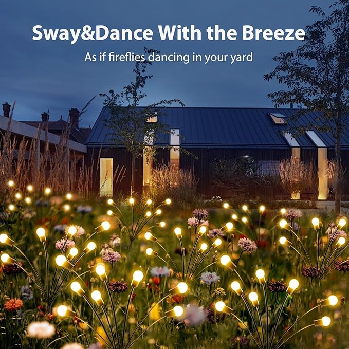 New Upgraded Solar Garden Lights, 8 Pack Solar Firefly Lights Outdoor, Solar Swaying Lights, Waterproof Solar Outdoor Fairy Lights for Yard Patio Pathway Wedding Decor (Warm White)