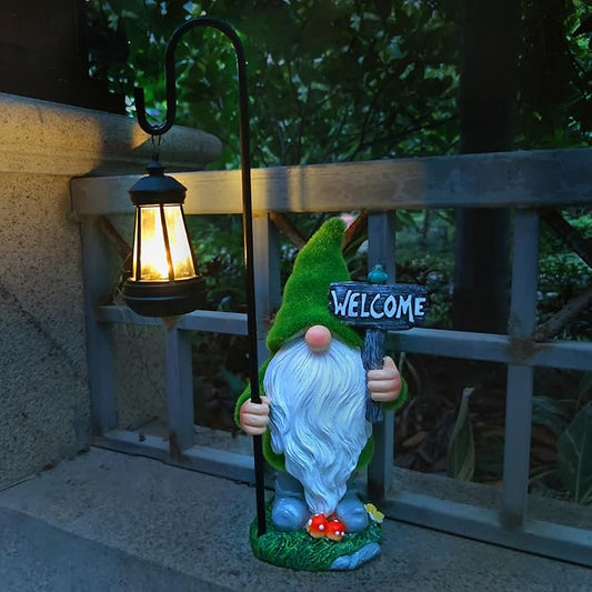 JOYBEE Garden Statues Gnomes with Solar Lantern Outdoor Decor-Gnomes Solar Figurines Lights Decorations for Patio Yard Lawn Ornaments-Gifts for Birthday Easter Housewarming