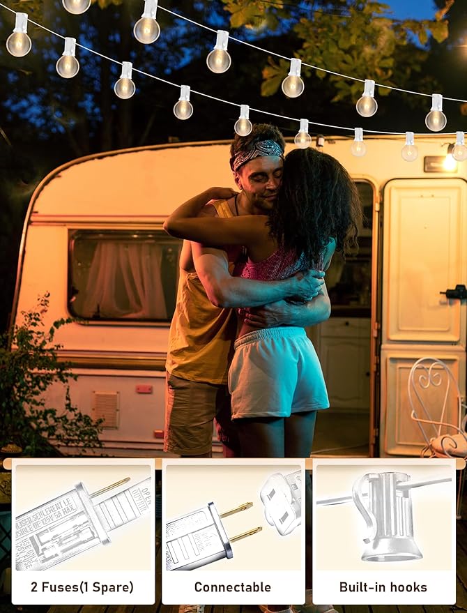 25FT Outdoor White String Lights with 27 Clear Bulbs, G40 Globe Patio String Lights for Indoor/Outdoor, Connectable Hanging Lights for Backyard Porch Balcony Party Decor - White Wire