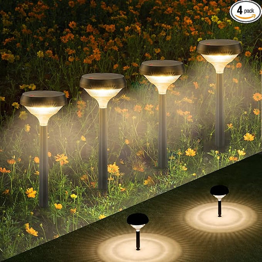 Linkind Solar Pathway Lights 4 Pack, Solar Lights Outdoor, Warm White Solar Path Lights Waterproof, Solar Lights for Walkway Yard Landscape Garden