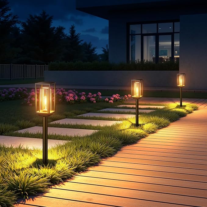 WdtPro Solar Pathway Lights Outdoor Waterproof, 2X Bigger & Brighter Yard Lights, Over 12 Hours Double-Layer, Auto On/Off, Landscape Lighting for Yard Patio Walkway Driveway,Warm White, 4 Pack