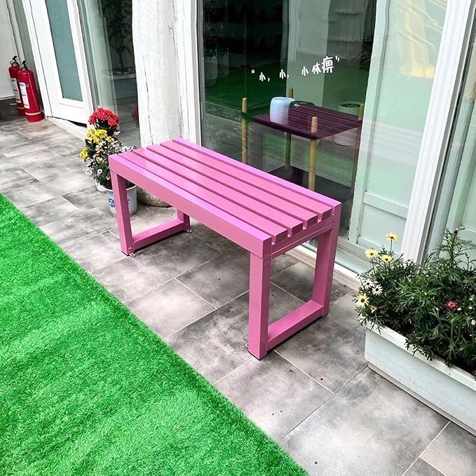 Weatherproof Metal Dining Bench, Outdoor Bench Backless Patio Bench 2-Person Farmhouse Bench Garden Bench for Kitchen, Living Room, Entryway(Pink,5.9ft)