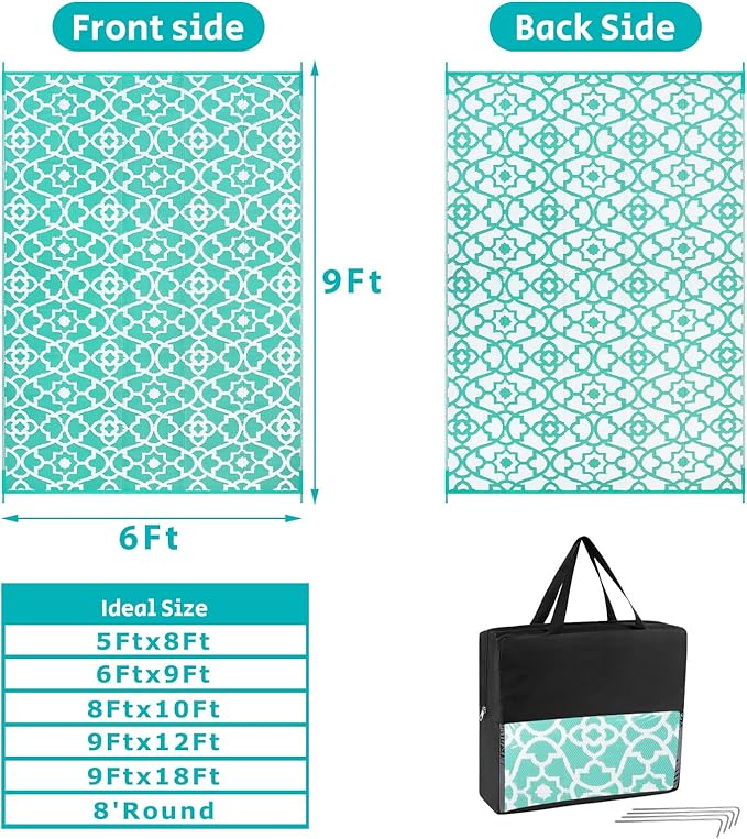 HEBE Outdoor Rug Waterproof 6x9, Reversible Plastic Straw Rug RV Camping Rug, Indoor Outdoor Patio Mat Clearance, Outside Carpet for Porch,Deck,Camper,Balcony,Backyard,Picnic