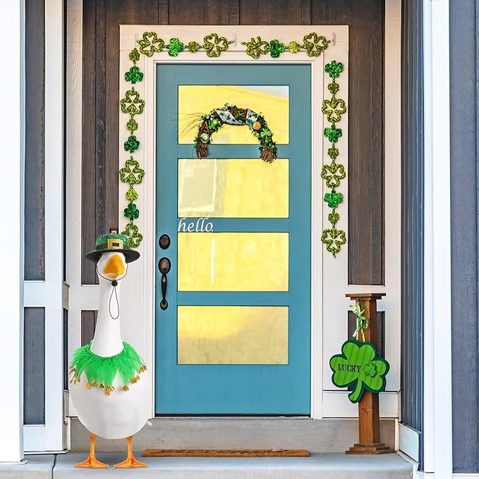 St. Patrick's Day Porch Goose Outfit 23"/ 17'' Statue Tuxedo Bandana Top Hat Cloth for Goose Lawn Decoration(Collar)