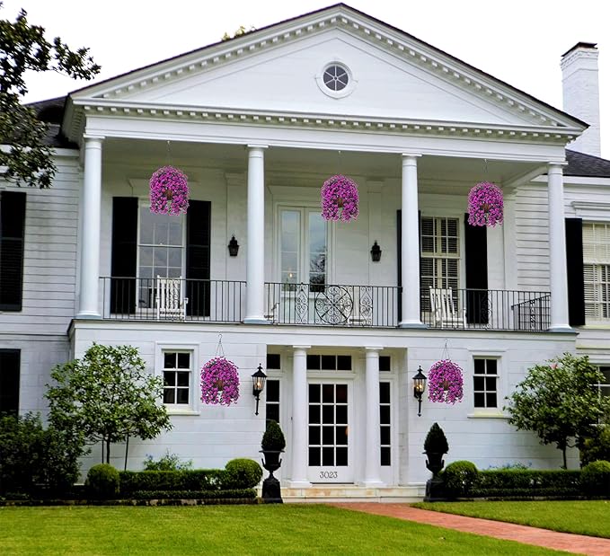 Hanging Baskets Artificial Flowers for Outdoor Interior Decor, Artificial Daisies Flowers Shrubs Plants with Baskets for Home Porch Garden Patio Patio Spring Summer Decor(Violet)