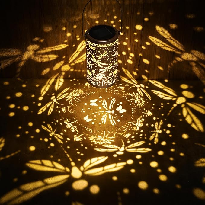 Fabuday Dragonfly Lotus Outdoor Solar Lantern Waterproof 2 Pack - Hanging Solar Power Lights Led for Outside, Garden Decor for Patio, Porch, Balcony, Yard and Deck, Gardening Decoration Gift for Women