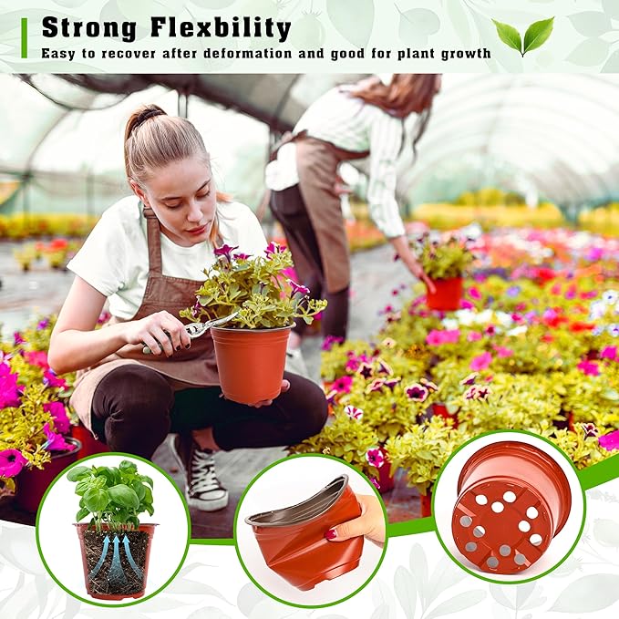 TDHDIKE 6 Inch Plastic Plant Nursery Pot/Pots (200pcs Pots and 200pcs Plant Labels) Seedlings Flower Plant Container (Red) Seed Starting Pots Indoor Outdoor