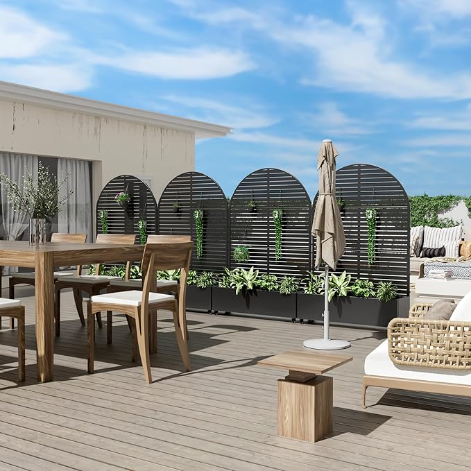 Casaphoria Metal Raised Garden Bed with Trellis and Wheels, 72"x35"x16" Arched Planter Box for Climbing Plants, Vegetables & Vines, Features Drainage Holes and Privacy Screen (Black-Louvered)